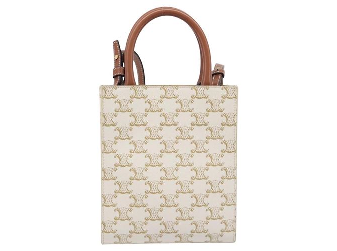 Céline CELINE Triomphe Mini Vertical Cabas Handtasche PVC 2way Ivory Gold Auth 211067V - Jerrillo - Ansicht 2