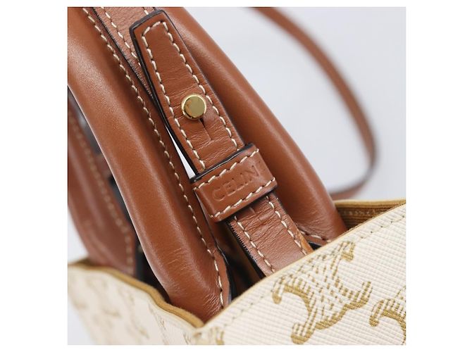 Céline CELINE Triomphe Mini Vertical Cabas Handtasche PVC 2way Ivory Gold Auth 211067V - Jerrillo - Ansicht 9