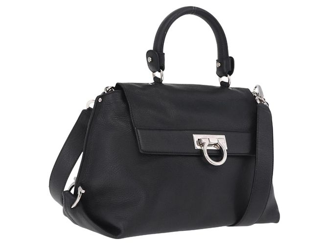 Salvatore Ferragamo Sofia Gancini Bag Leather 2way Black Silver Auth 210322V - Jerrillo - vue 2