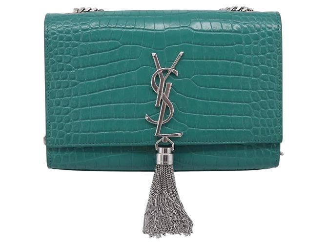 Autre Marque Saint Laurent Kate Chain Bag Leather Croco-Embossed Green Silver Auth 210206M - Jerrillo - vista 13