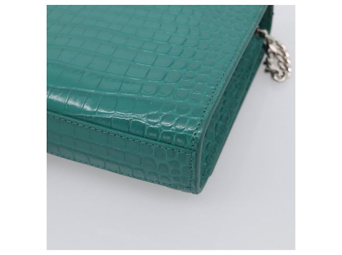 Autre Marque Saint Laurent Kate Chain Bag Leather Croco-Embossed Green Silver Auth 210206M - Jerrillo - vista 16