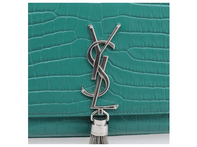 Autre Marque Saint Laurent Kate Chain Bag Leather Croco-Embossed Green Silver Auth 210206M - Jerrillo - vista 19
