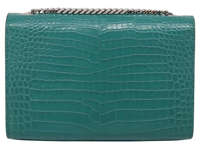 Autre Marque Saint Laurent Kate Chain Bag Leather Croco-Embossed Green Silver Auth 210206M - Jerrillo - vista 2