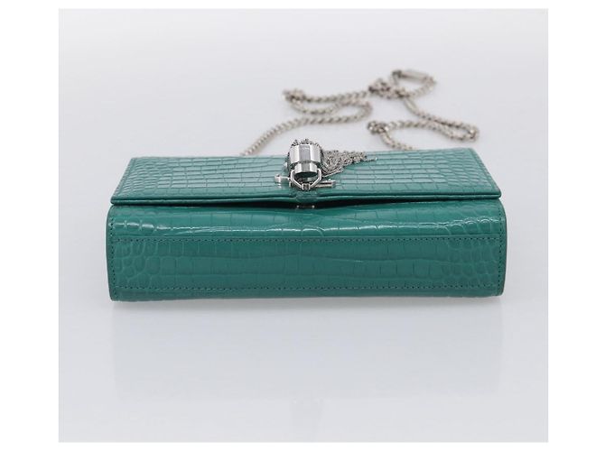 Autre Marque Saint Laurent Kate Chain Bag Leather Croco-Embossed Green Silver Auth 210206M - Jerrillo - vista 5