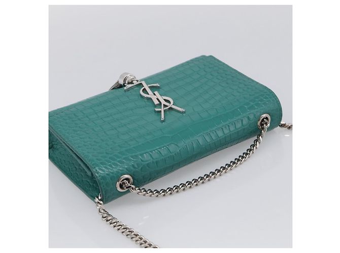 Autre Marque Saint Laurent Kate Chain Bag Leather Croco-Embossed Green Silver Auth 210206M - Jerrillo - vista 6