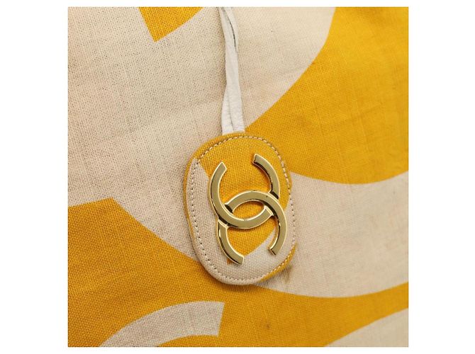 CHANEL Drawstring Chain Shoulder Bag Canvas Yellow Gold Tone CC Auth BA16485 - Jerrillo - vista 16