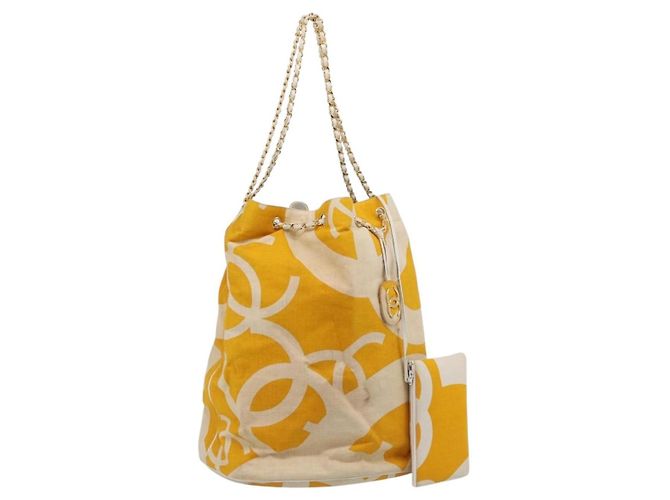 CHANEL Drawstring Chain Shoulder Bag Canvas Yellow Gold Tone CC Auth BA16485 - Jerrillo - vista 2