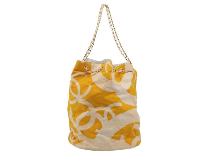 CHANEL Drawstring Chain Shoulder Bag Canvas Yellow Gold Tone CC Auth BA16485 - Jerrillo - vista 3