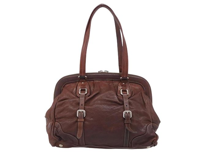 PRADA Tote Bag Cuero Marrón Plata Auth 211514V - Jerrillo - vista 2