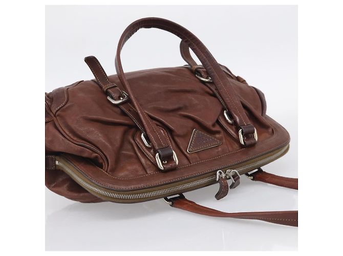 PRADA Tote Bag Cuero Marrón Plata Auth 211514V - Jerrillo - vista 6