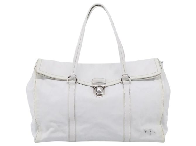 PRADA Tote Bag Leather White Silver Auth 211540A - Jerrillo - vista 13