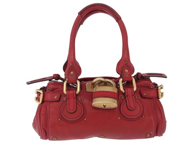 Chloé Chloe Paddington Hand Bag Leather Red Gold Tone Auth 211551V - Jerrillo - vista 13