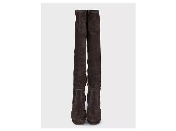 Bottes hautes en daim marron Prada - EU 35 d'occasion - vue 2