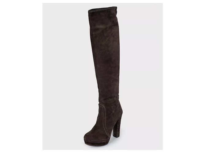 Bottes hautes en daim marron Prada - EU 35 d'occasion - vue 3
