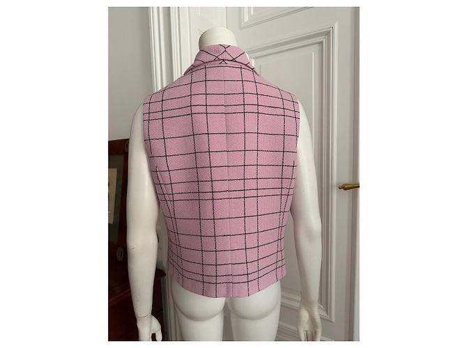 Veste sans manches en tweed à carreaux rose Chanel - vue 4