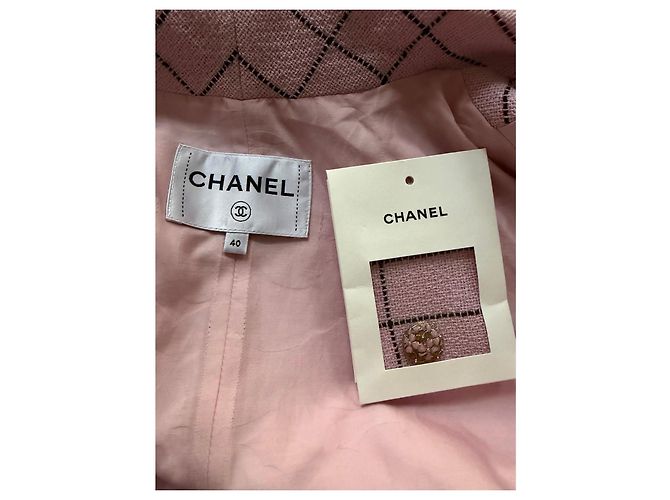 Veste sans manches en tweed à carreaux rose Chanel - vue 6