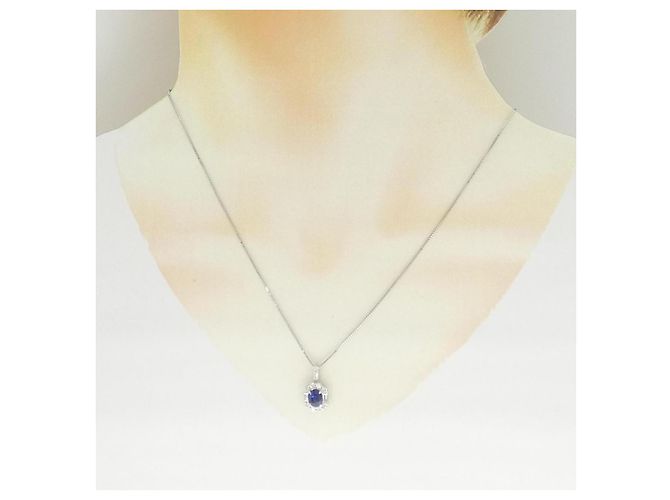 Autre Marque Saphir-Diamant-Halskette PT900 PT850 - Ansicht 3