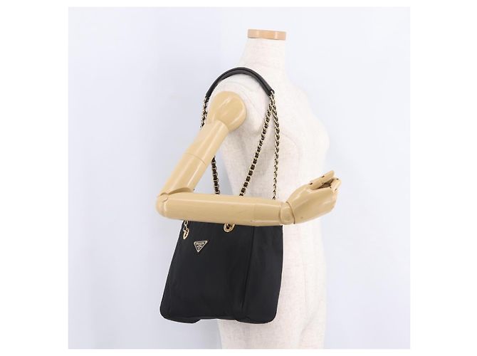 PRADA Schultertasche mit Kette Nylon Black Gold - Ansicht 26
