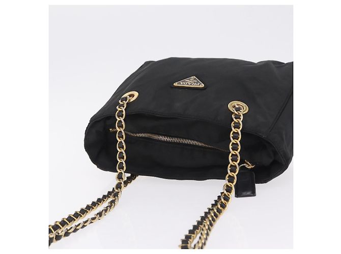 PRADA Schultertasche mit Kette Nylon Black Gold - Ansicht 6