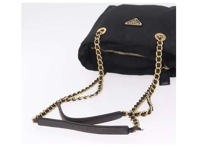 PRADA Schultertasche mit Kette Nylon Black Gold - Ansicht 7