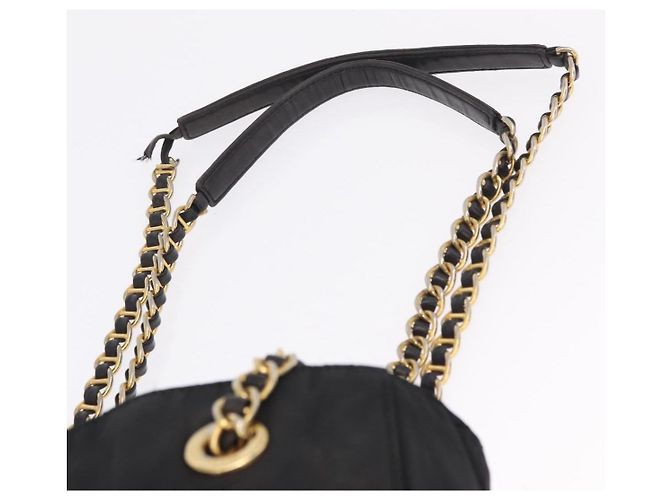 PRADA Schultertasche mit Kette Nylon Black Gold - Ansicht 9