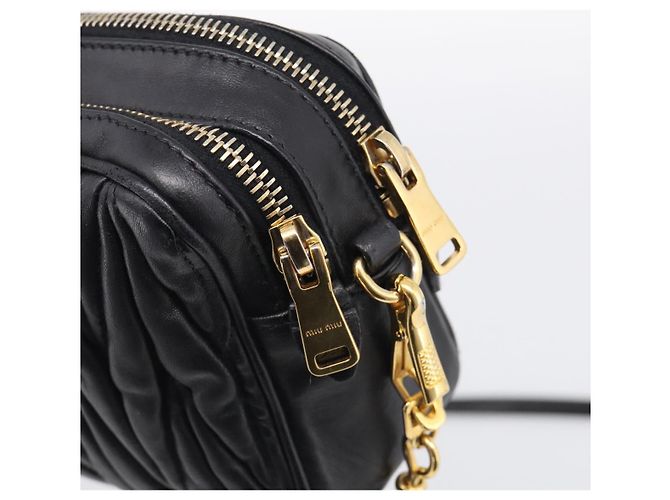 Miu Miu Matelasse Shoulder Bag Leather 2way Black Gold - vista 10