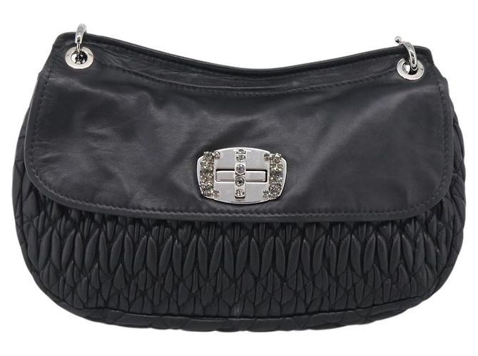 Miu Miu Sac à épaule Matelassé avec chaîne en cuir noir argenté - vue 13