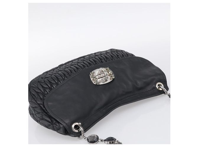 Miu Miu Sac à épaule Matelassé avec chaîne en cuir noir argenté - vue 6