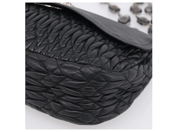 Miu Miu Sac à épaule Matelassé avec chaîne en cuir noir argenté - vue 9