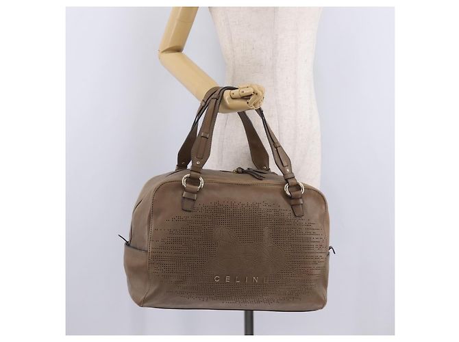 Céline CELINE Bolsa de mão em couro bege tom dourado - vista 26