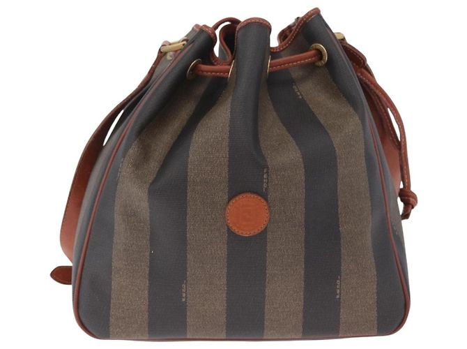 FENDI Pequin Canvas Shoulder Bag PVC Black Brown - view 13