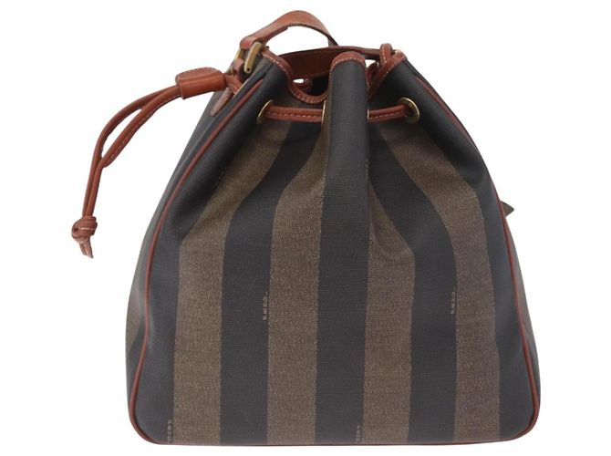 FENDI Pequin Canvas Shoulder Bag PVC Black Brown - view 2