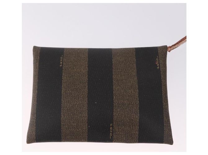 FENDI Pequin Canvas Shoulder Bag PVC Black Brown - view 25