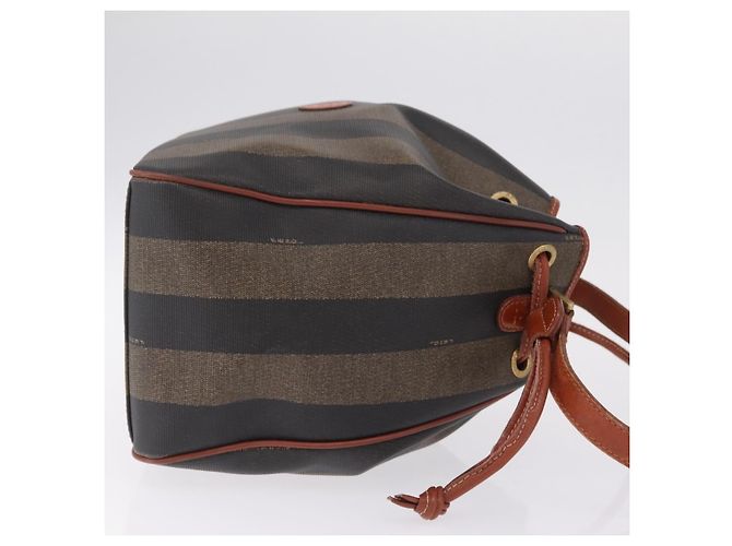 FENDI Pequin Canvas Shoulder Bag PVC Black Brown - view 3