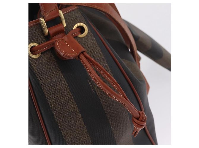 FENDI Pequin Canvas Shoulder Bag PVC Black Brown - view 9