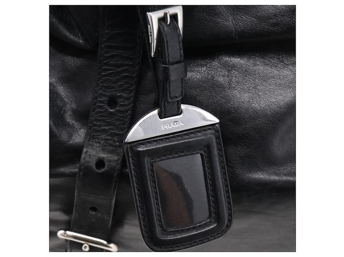 PRADA Vitellolux Tote Bag Leather Black Silver - vista 14