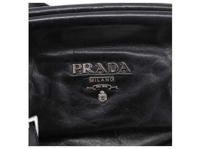 PRADA Vitellolux Tote Bag Leather Black Silver - vista 15