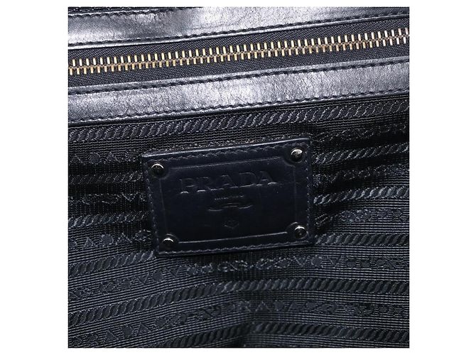PRADA Vitellolux Tote Bag Leather Black Silver - vista 16
