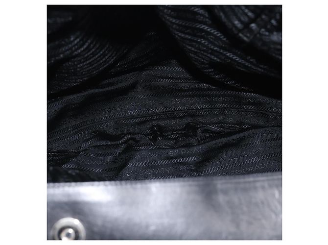 PRADA Vitellolux Tote Bag Leather Black Silver - vista 17