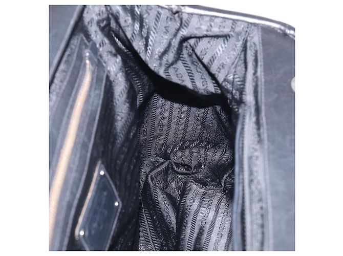 PRADA Vitellolux Tote Bag Leather Black Silver - vista 19