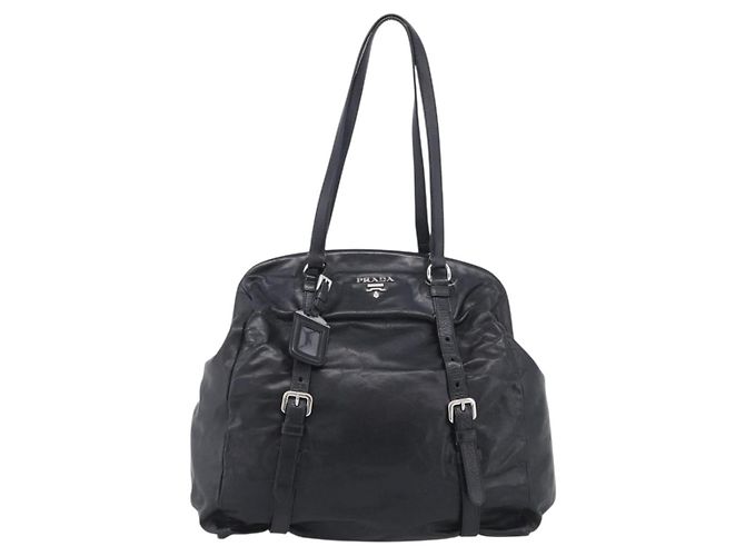 PRADA Vitellolux Tote Bag Leather Black Silver - vista 2