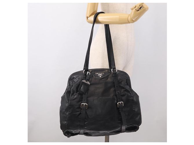 PRADA Vitellolux Tote Bag Leather Black Silver - vista 24