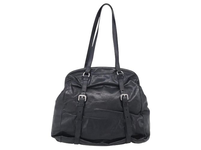 PRADA Vitellolux Tote Bag Leather Black Silver - vista 3