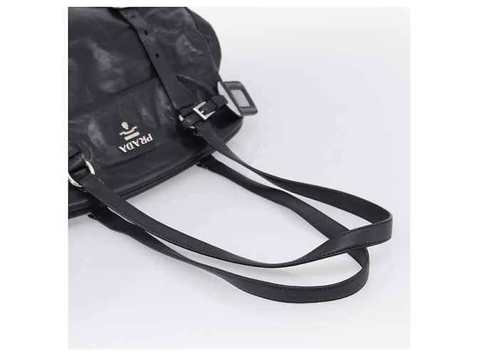 PRADA Vitellolux Tote Bag Leather Black Silver - vista 7