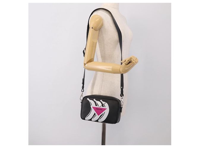 PRADA Shoulder Bag Leather Black Silver - vista 24