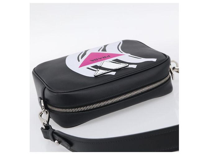PRADA Shoulder Bag Leather Black Silver - vista 6