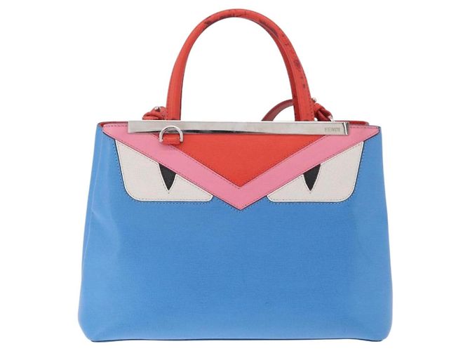 FENDI Petite 2Jours Hand Bag Leather 2way Blue Silver 8BH253 - vista 13