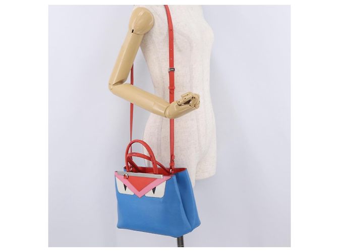 FENDI Petite 2Jours Hand Bag Leather 2way Blue Silver 8BH253 - vista 29