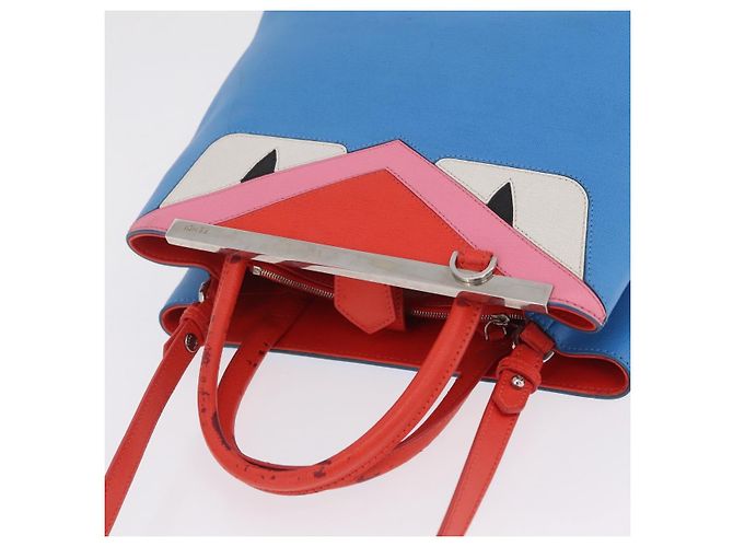 FENDI Petite 2Jours Hand Bag Leather 2way Blue Silver 8BH253 - vista 6