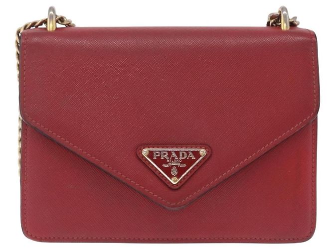PRADA Chain Shoulder Bag Safiano leather Red Gold - vista 13